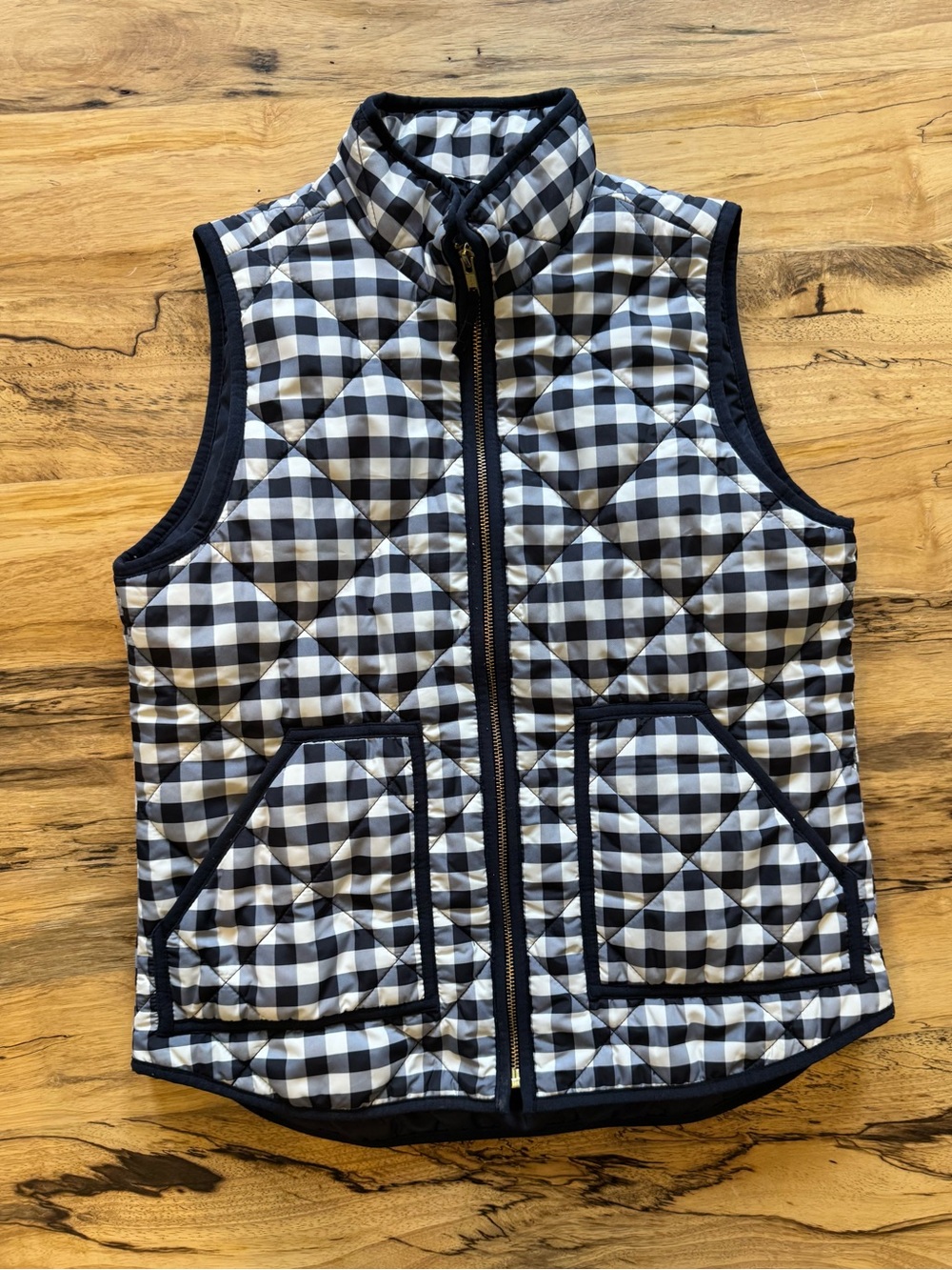 J. Crew Quilted Gingham Vest - Navy Blue & White